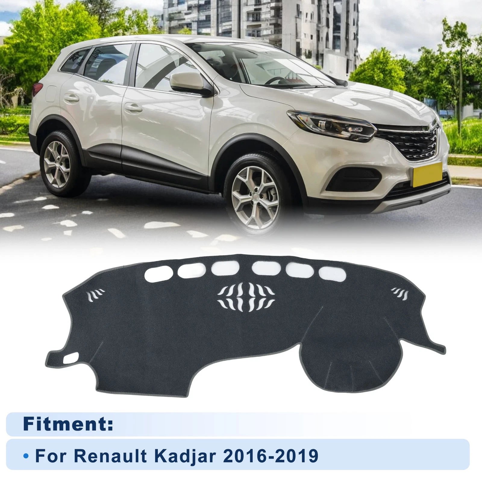 Dash Cover for Renault Kadjar (2016–2019) Without HUD, Polyester, Gray