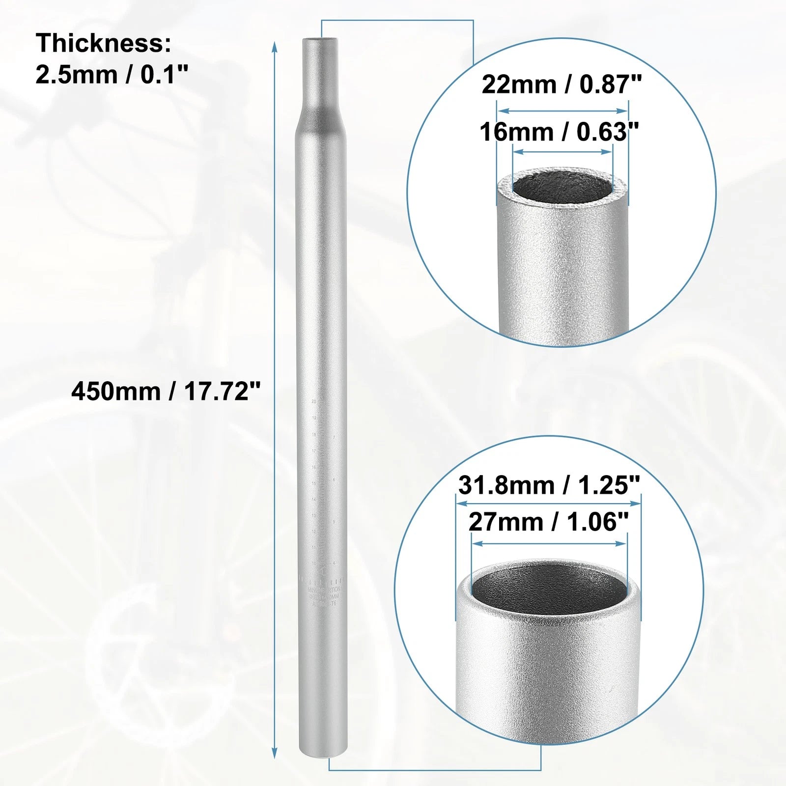 Aluminum Alloy Seat Post with Scale for Bicycle Silver Tone 31.8x450mm
