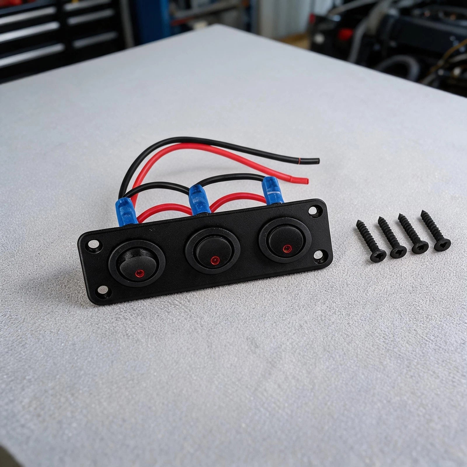 Round Dot 3 Gang Lighted Rocker Switch Panel for 12 Volt Vehicles