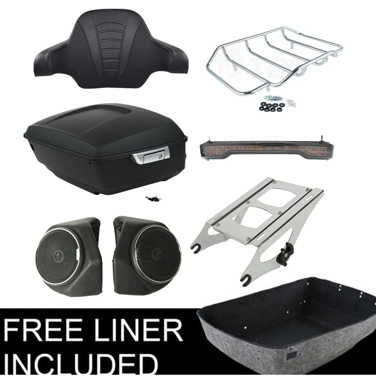 Trunk Mount Rack Speakers Tail Light Pad for Harley Touring (2014–2025)