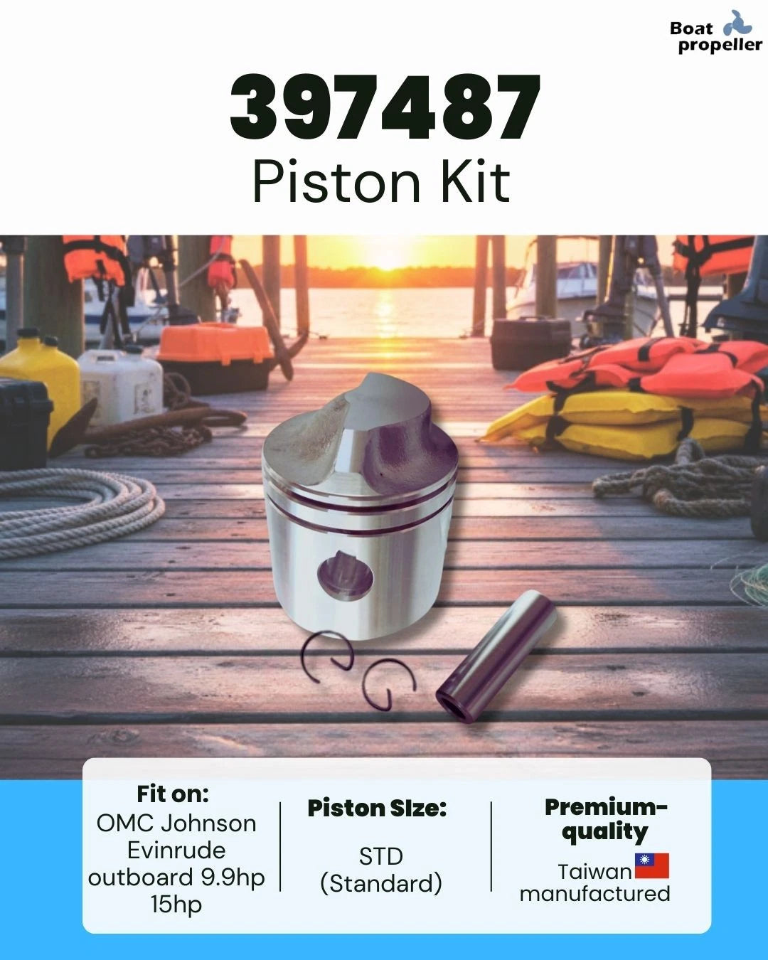 Piston Kit STD + Ring for OMC Johnson Evinrude Outboard 9.9/15 HP (1990–1999)