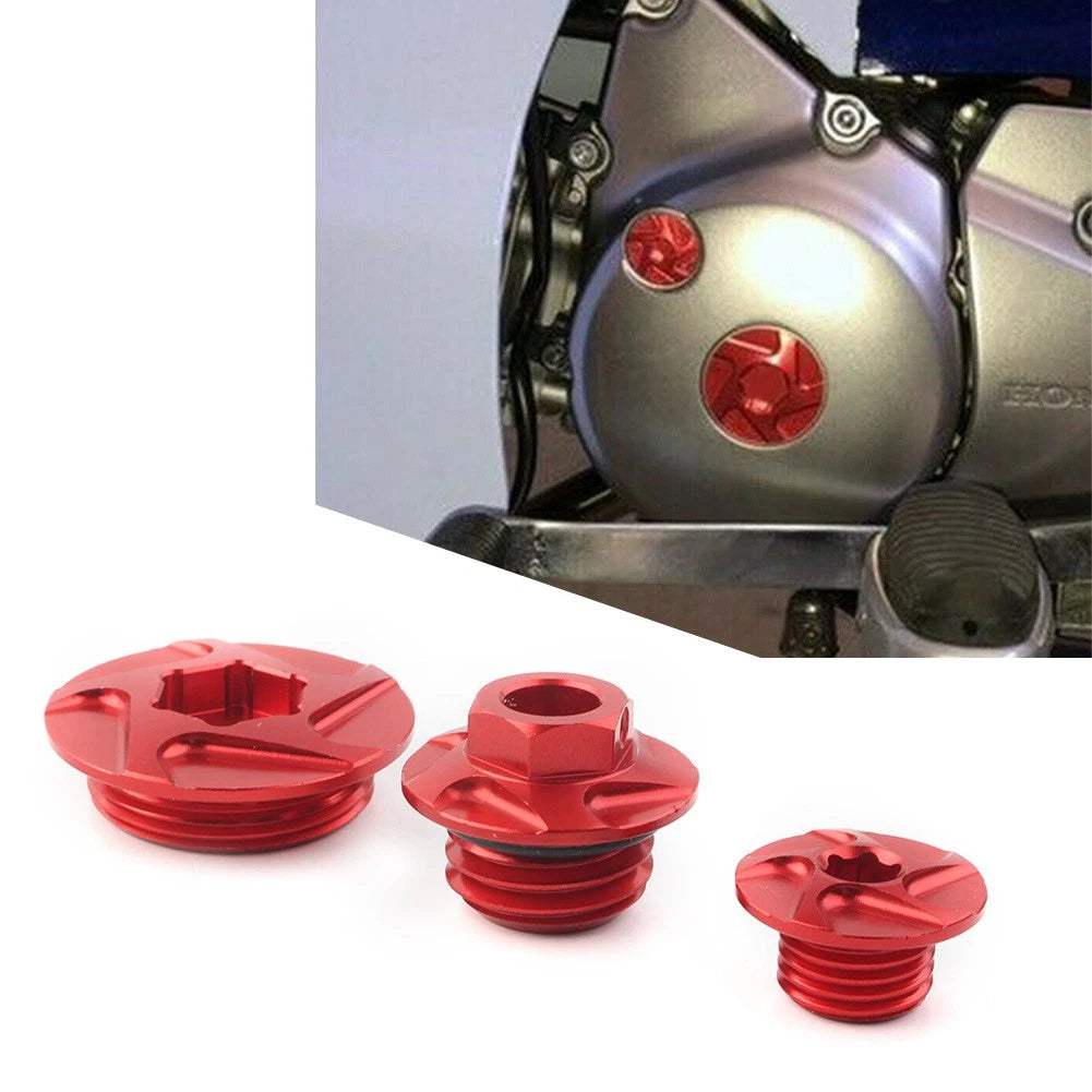 3 Pcs Red CNC Engine Timing Oil Filter Plugs Cap Set for CRF150R CRF250R CRF450R