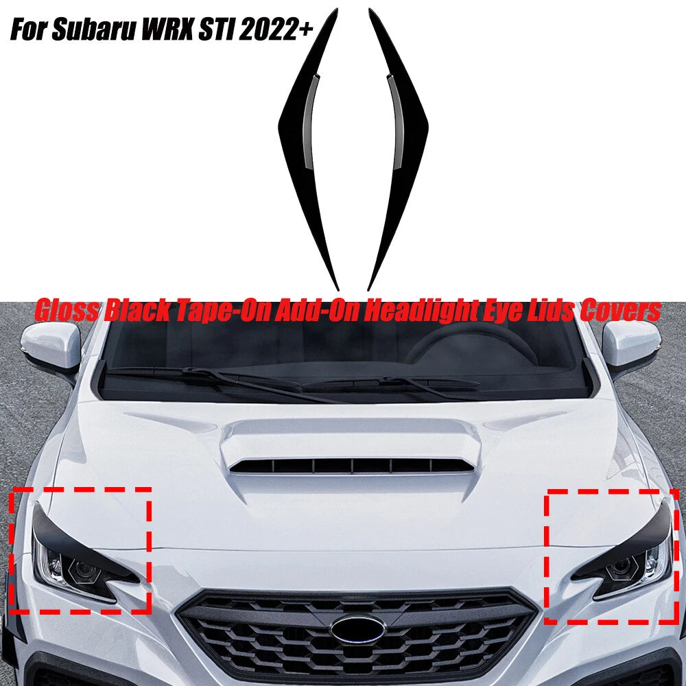 2X Gloss Black Headlight Eyebrow Lamp Trim Cover for Subaru WRX STI (2022–2025)