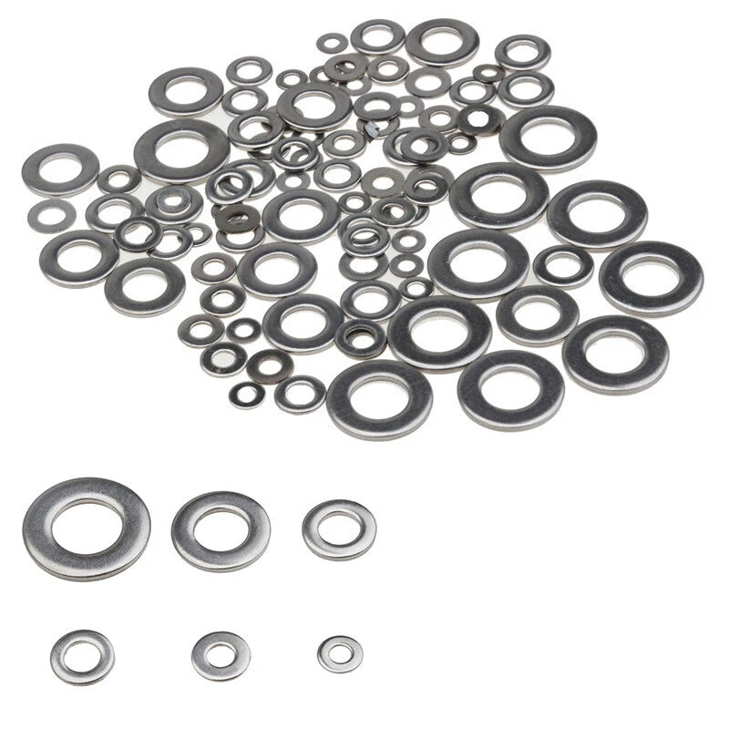 105 Pcs Stainless Steel Flat & Spring Washer Set M3/M4/M5/M6/M8/M10