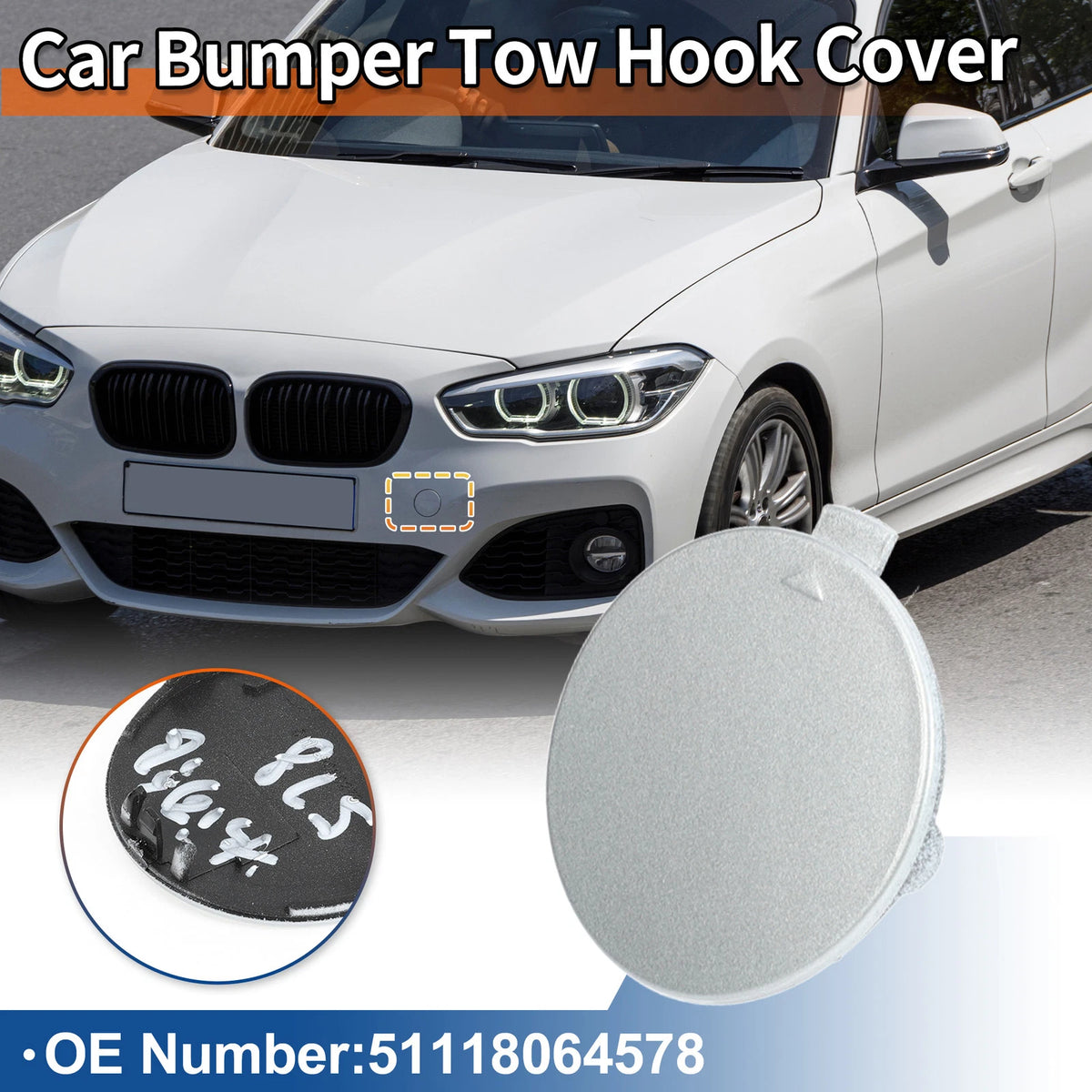 1 Pcs Front Bumper Tow Hook Cover for BMW 1 Series (2012–2019) No. 51118064578 Ice Silver