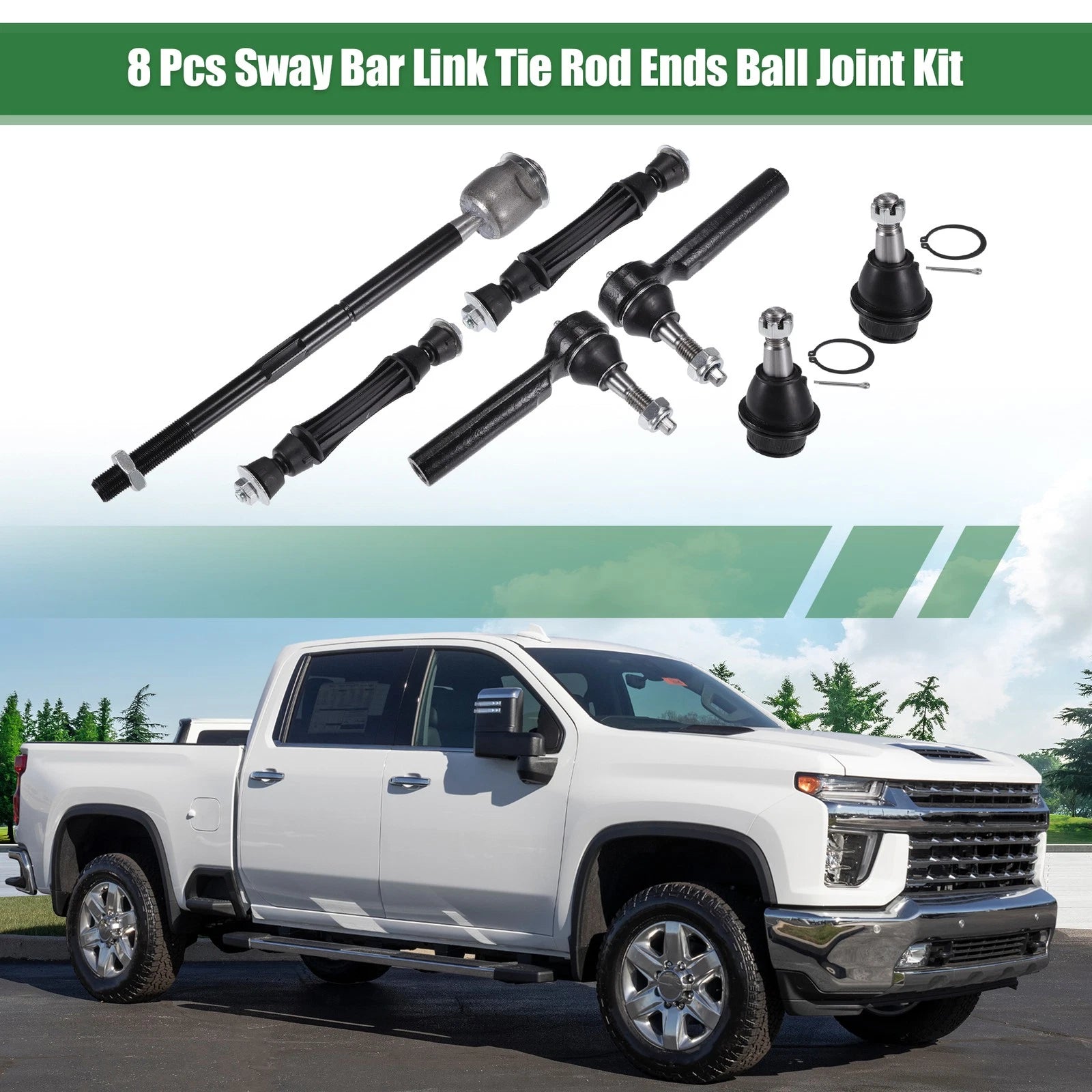 8PCS Front Suspension Tie Rod End Replacement Kit for Cadillac Escalade (2007–2014)