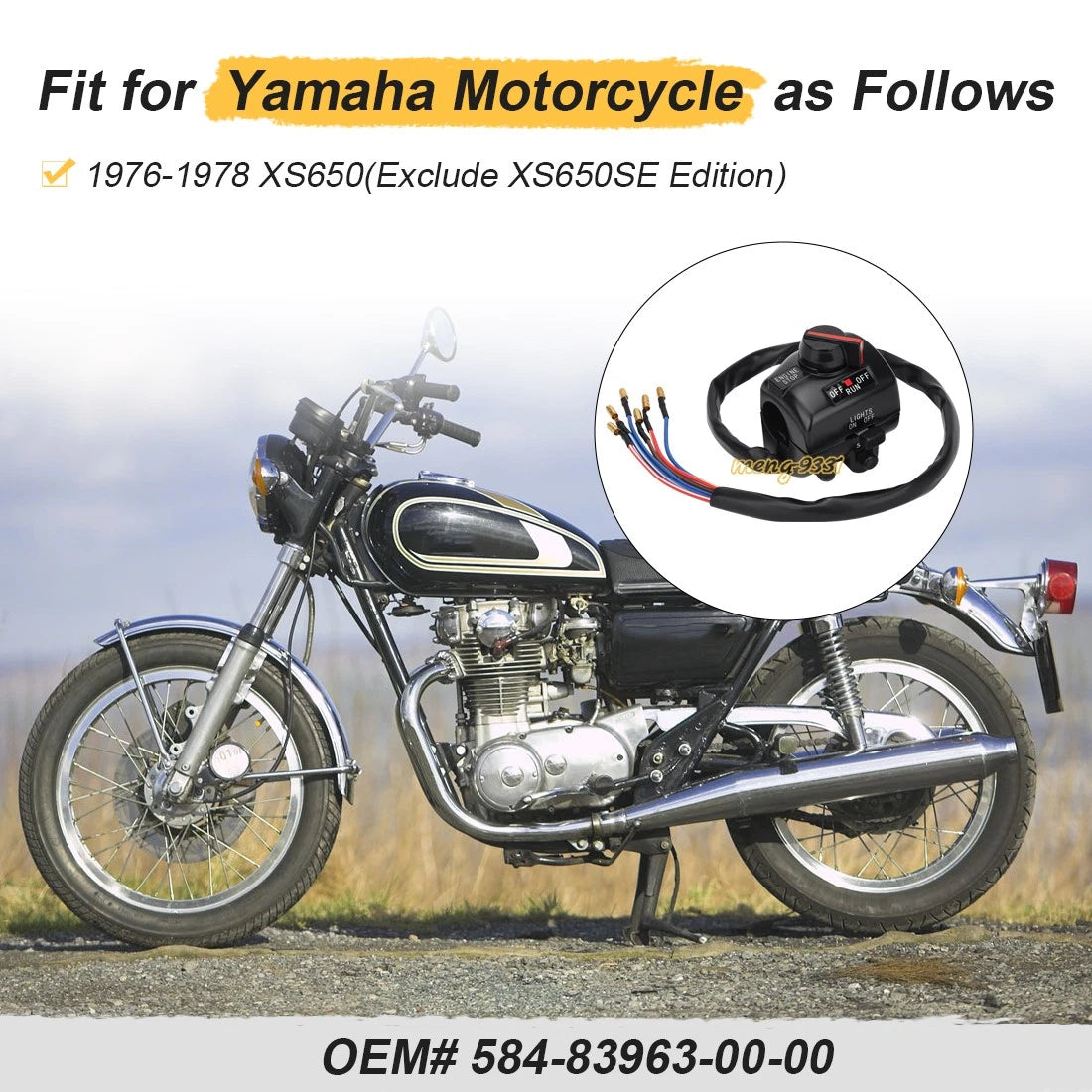 Right Hand Handlebar Switch Assembly for Yamaha XS650 (1976–1978) 584-83963-00-00