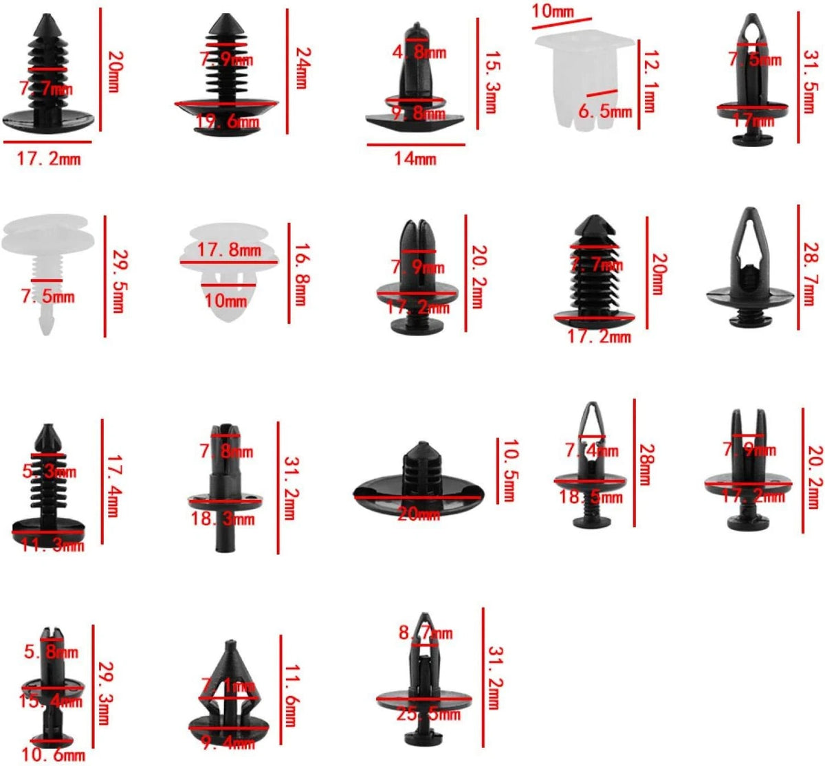 Set of 10 Plastic Push Pin Rivet Trim Clips for