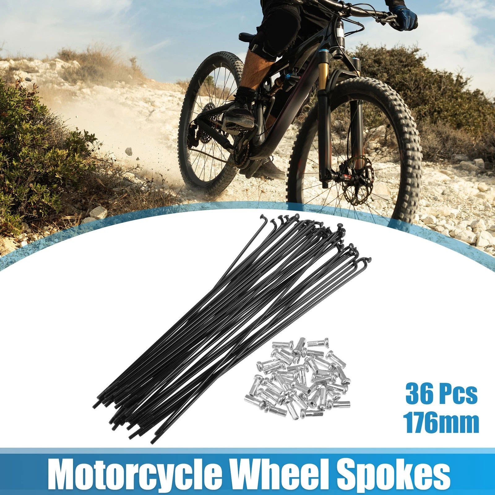 14G J Bend Steel Bicycle Spokes 176mm with Nipples for 36PCS Kit (Universal)