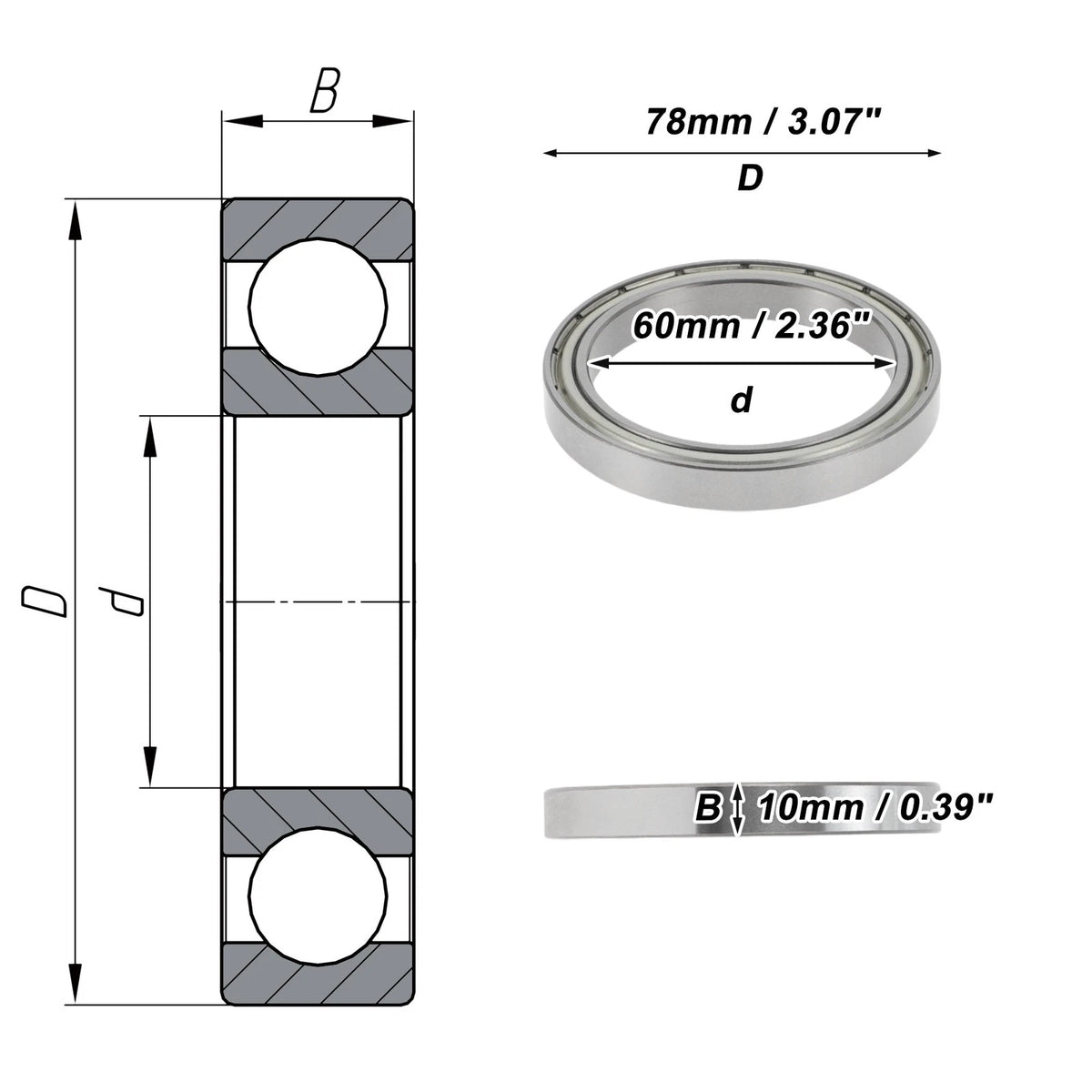 Deep Groove Ball Bearing P6 for Scooter Skateboard Wheel (60x78x10mm)
