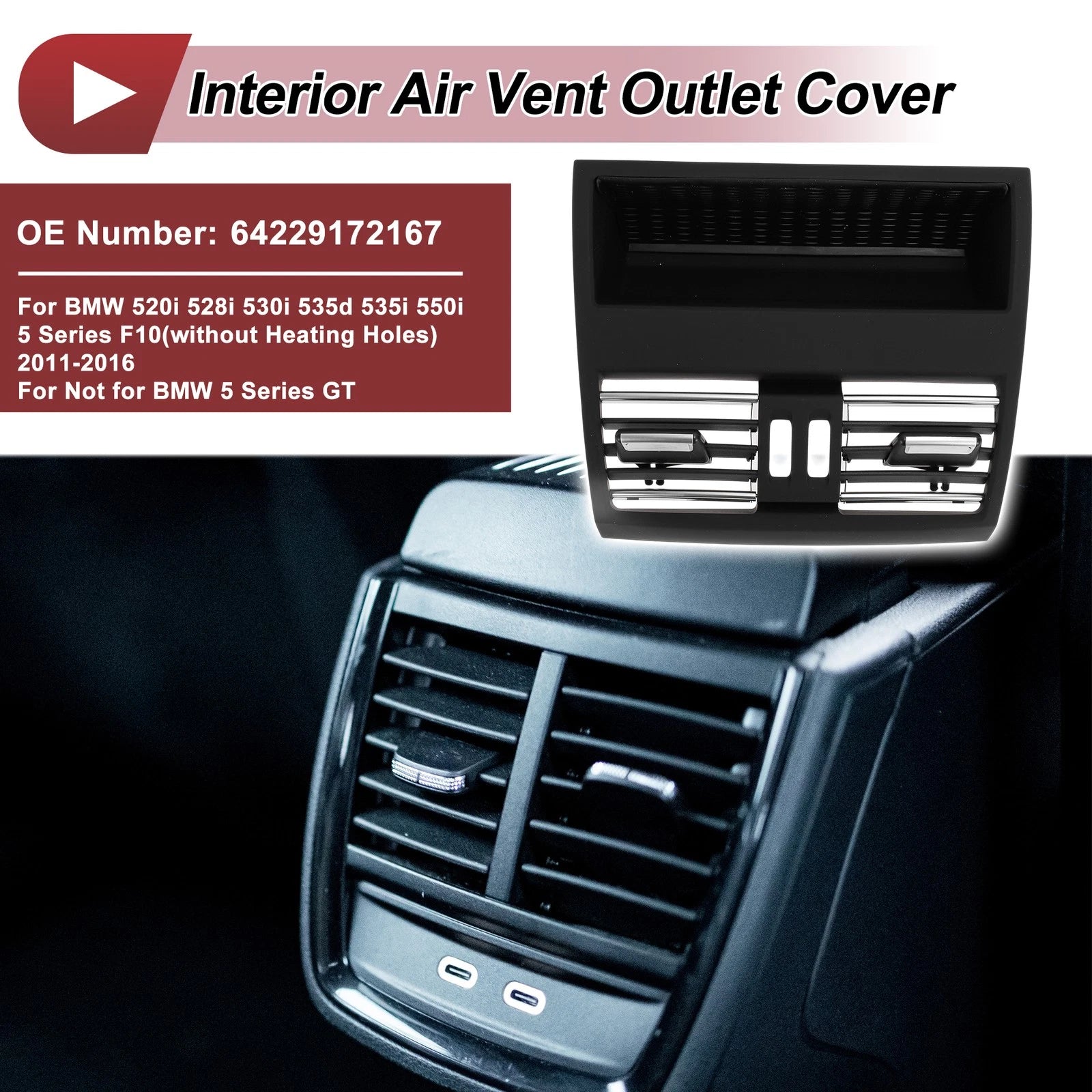 Rear Center Console Air Outlet Vent Grille Replacement for BMW 520i 528i (2005–2013)