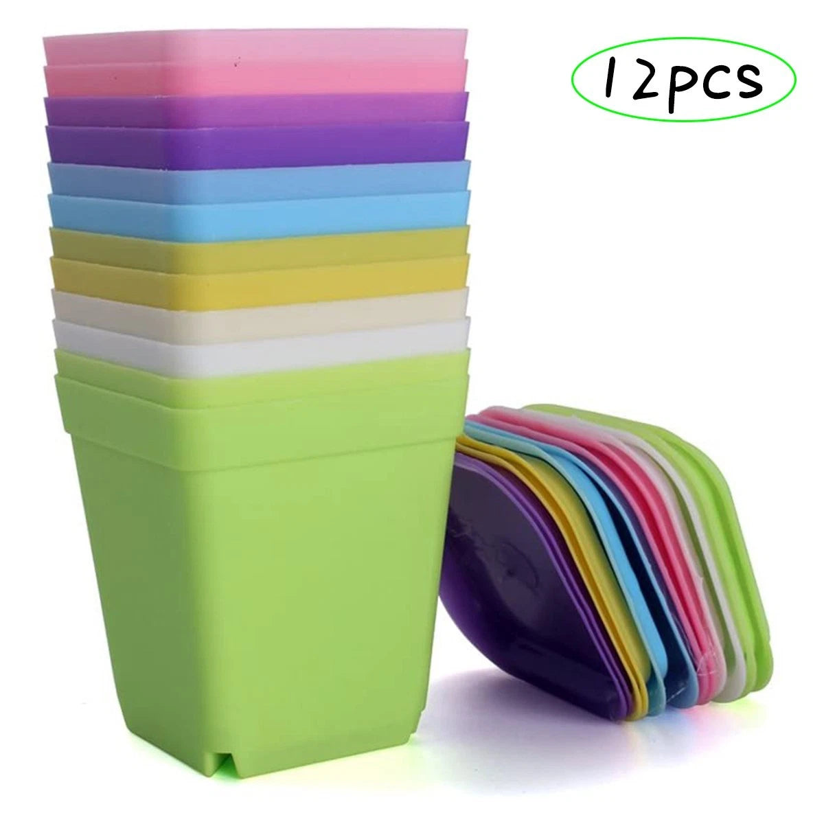 12PCS Mini Square Plant Flower Pot with Trays for Indoor Gardening