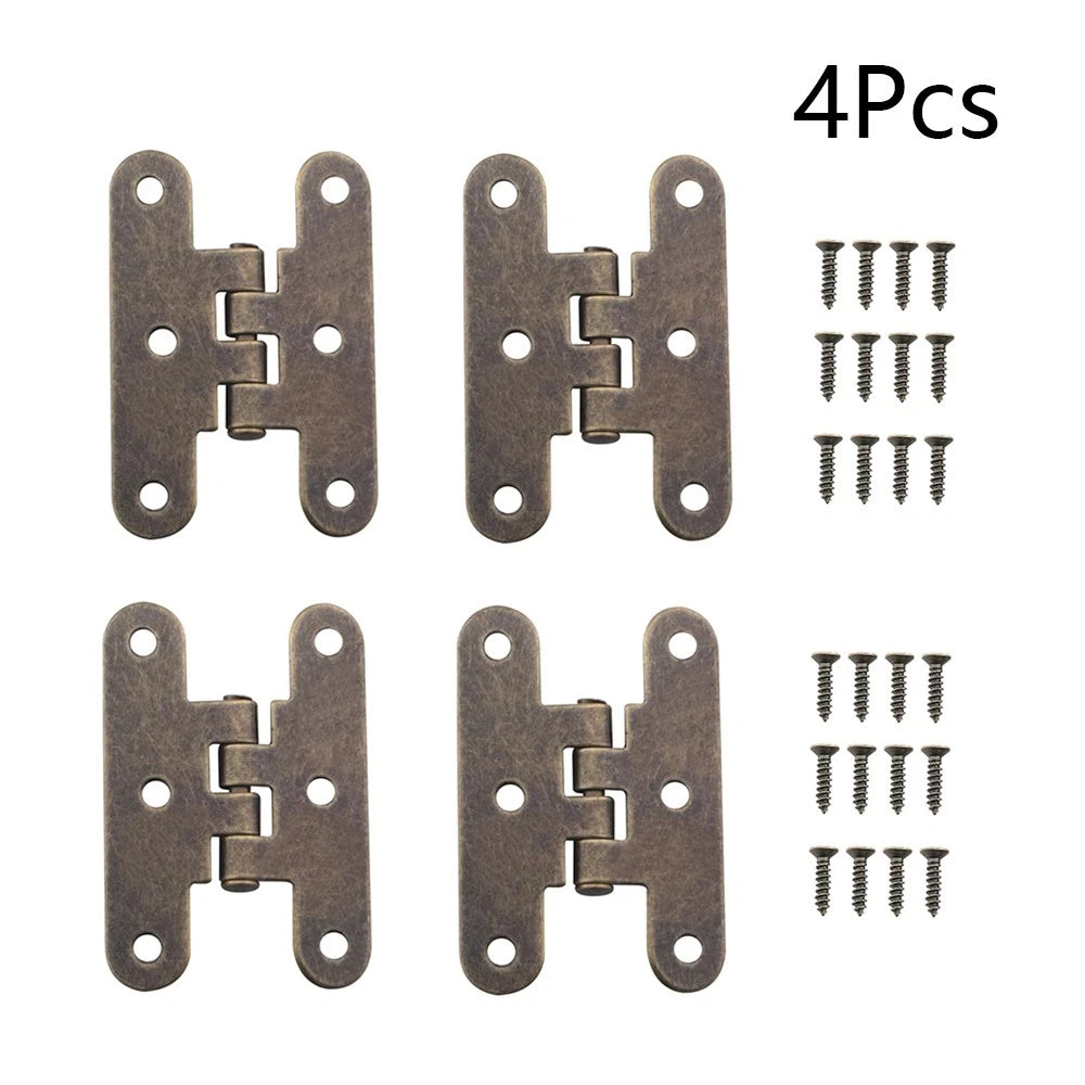 Set of 4 Antique Bronze H-type Hinges for Jewelry Chest Cabinet