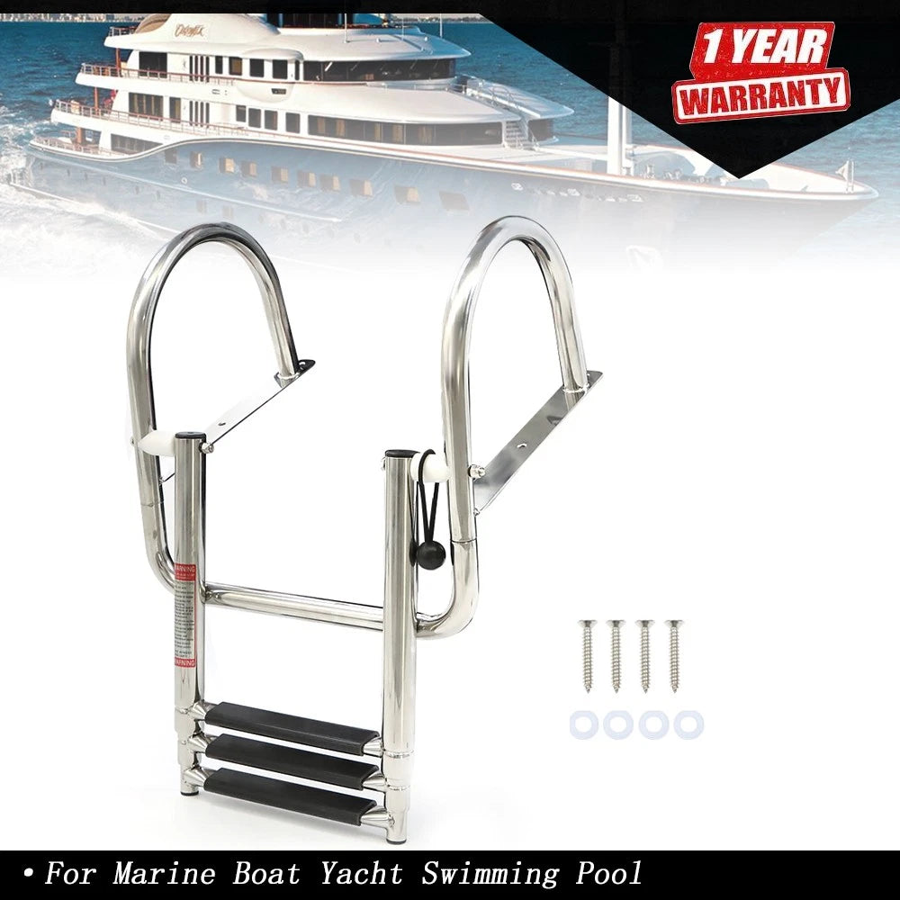 3 Step Folding Pontoon Ladder for Boat (Stainless Steel)