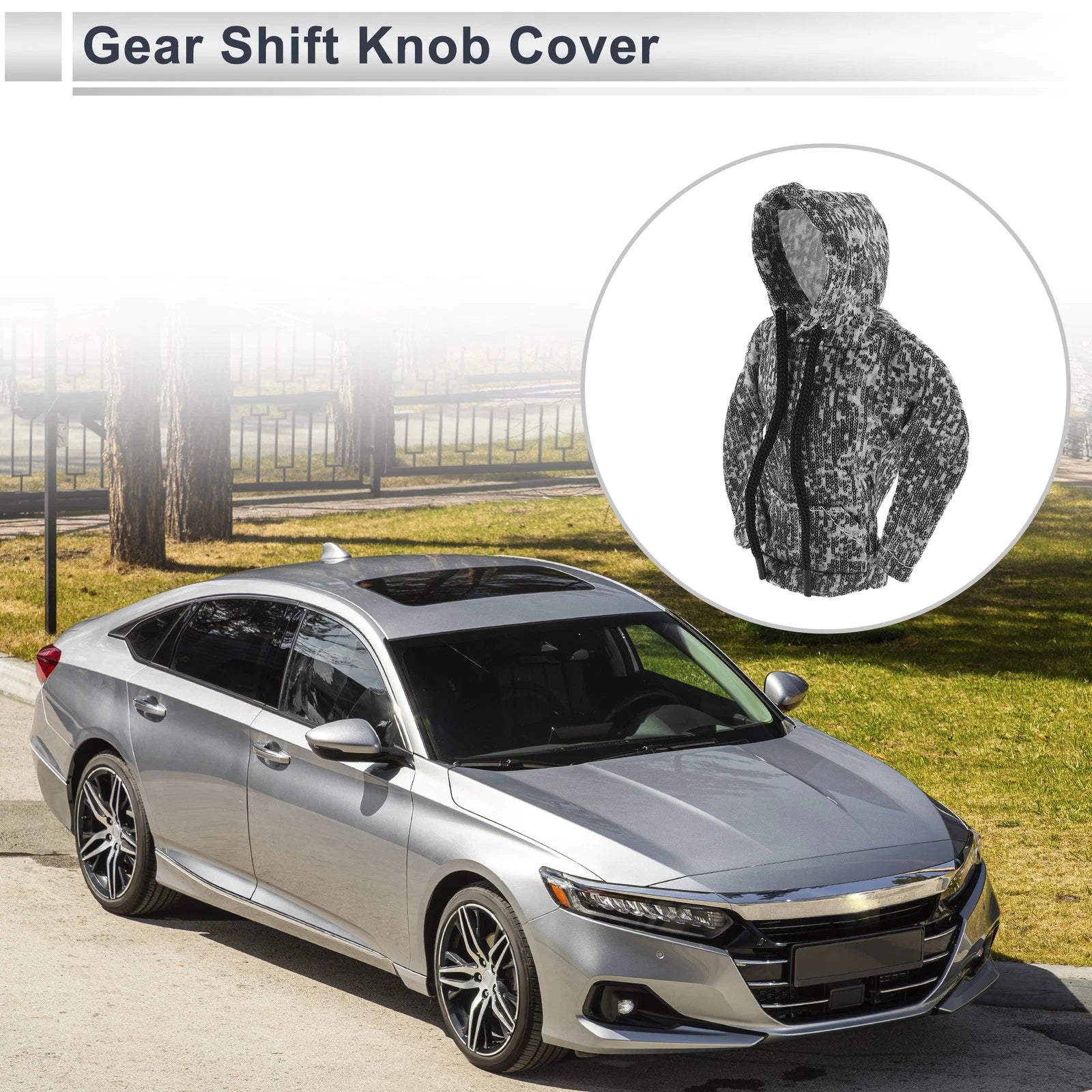 Gear Shift Knob Cover for Car (3D Printed, Grey, Vertical Lines)