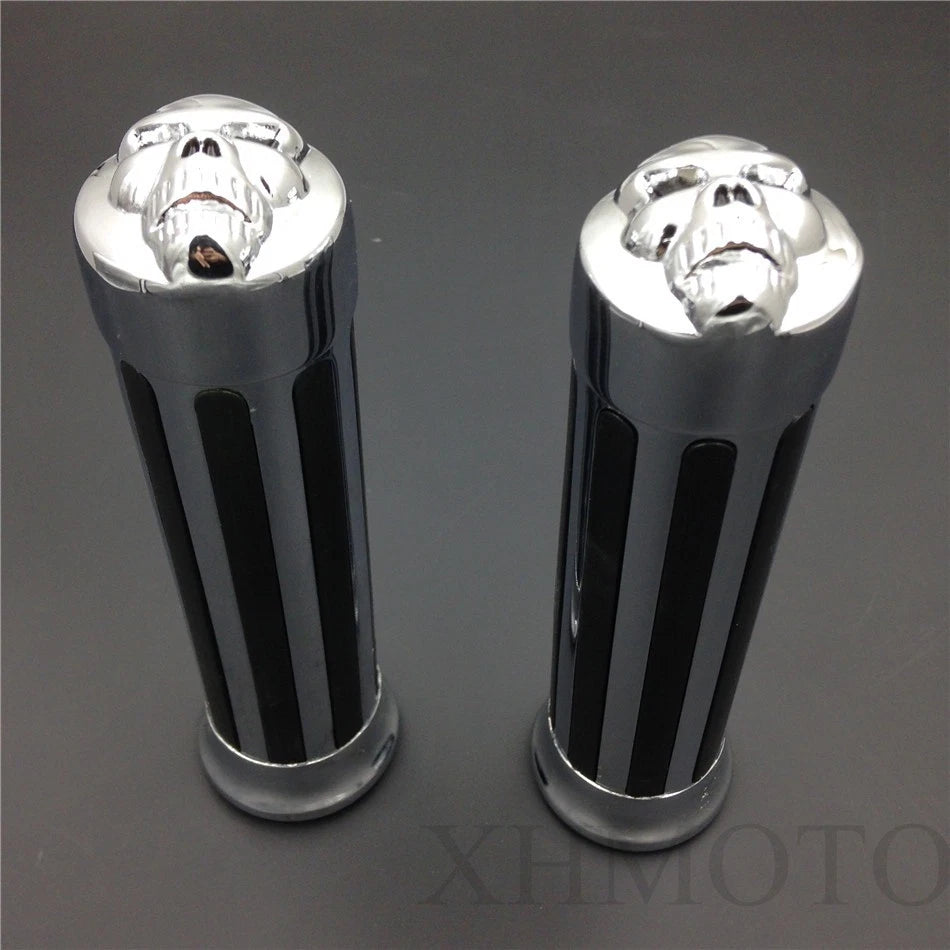 Skull Zombie Hand Grips 1" 25mm for Harley Sportster Cruiser (Chrome)