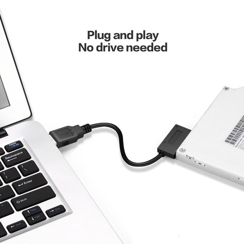 USB 3.0 to SATA 7+6 Pin Slimline SATA Cable for Laptop CD DVD ROM Drive
