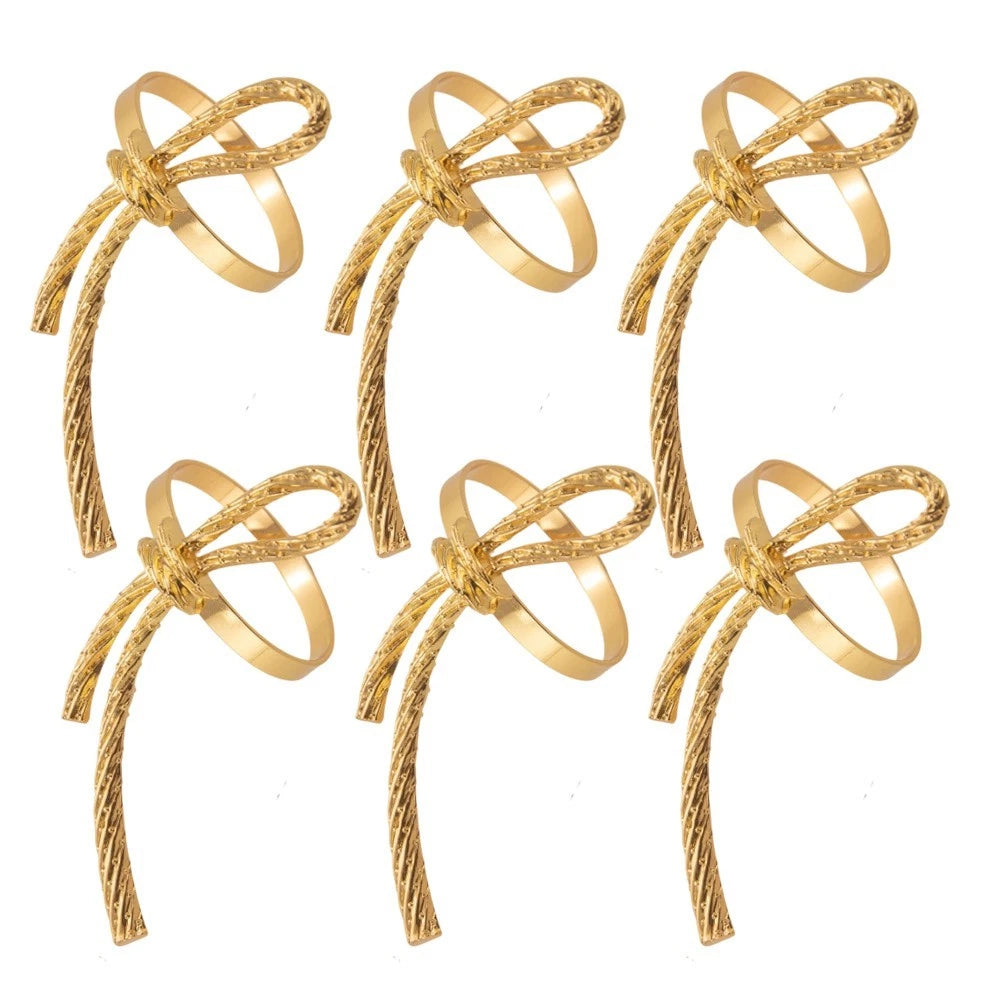 Set of 6 Gold Bow Tie Napkin Rings for Elegant Dinner Parties