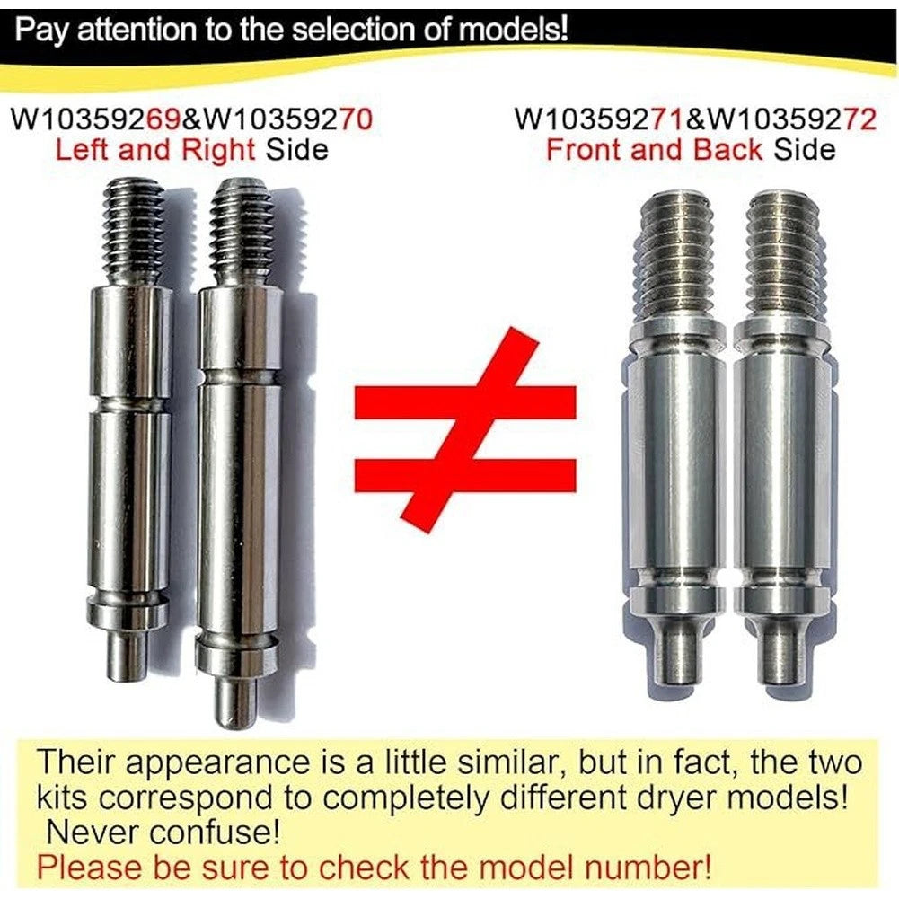 4 Pack Dryer Drum Support Roller Shaft Kit for W10359271