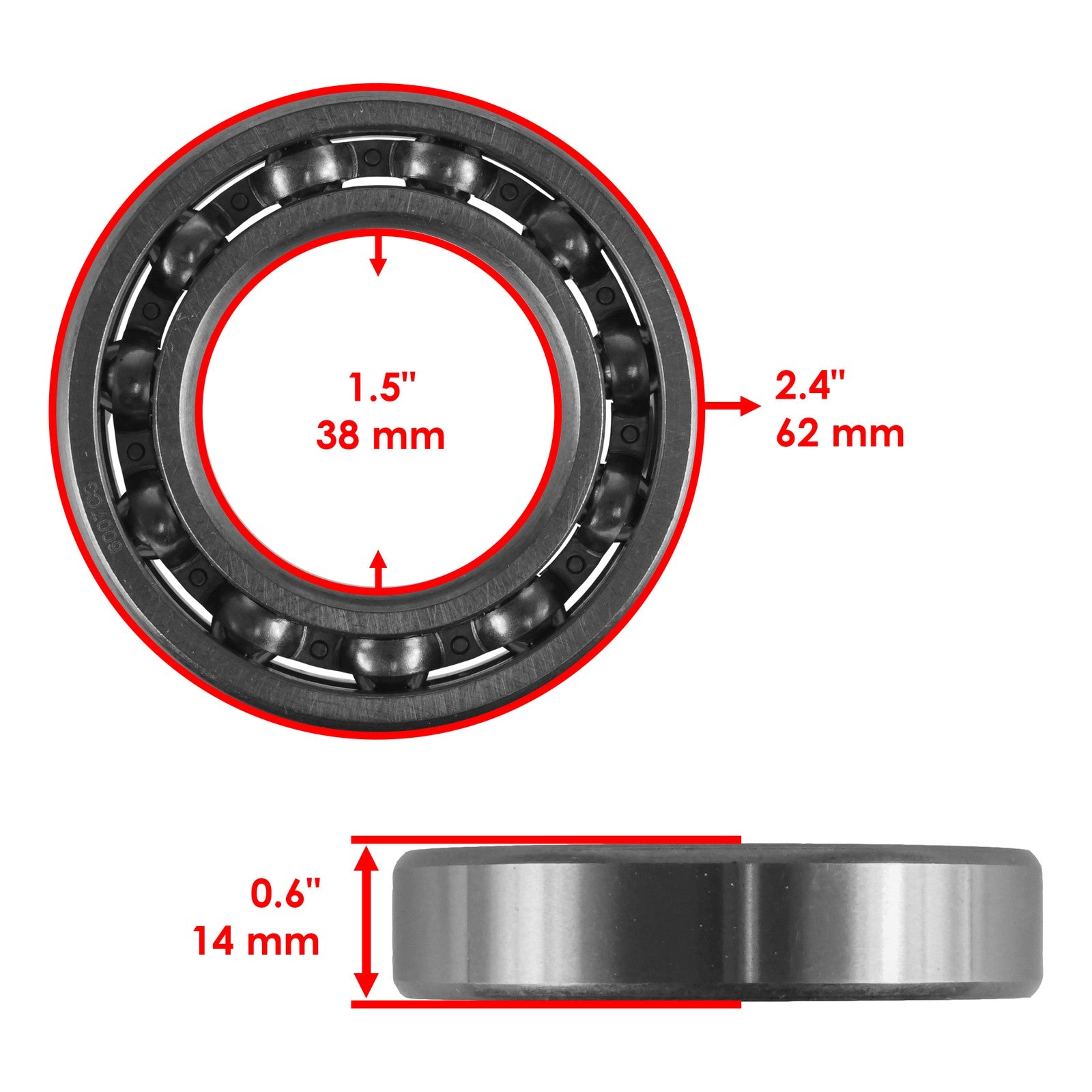 Front Wheel Knuckle Axle Outer Ball Bearings Replacement for Kubota (38x62x14)