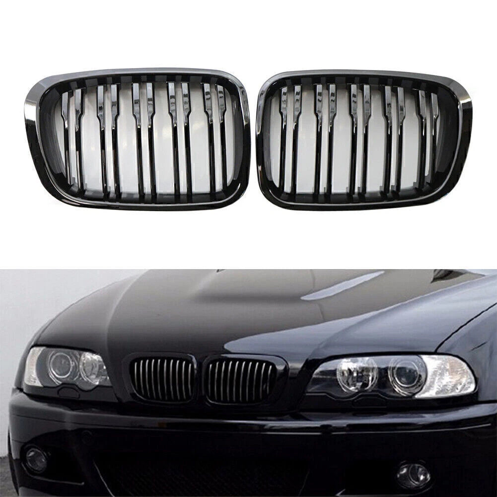 Front Twin Bar Grille Trim for BMW 3 Series E46 (1999–2001) Gloss