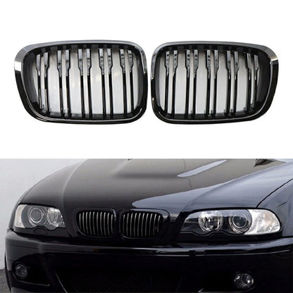 Front Twin Bar Grille Trim for BMW 3 Series E46 (1999–2001) Gloss