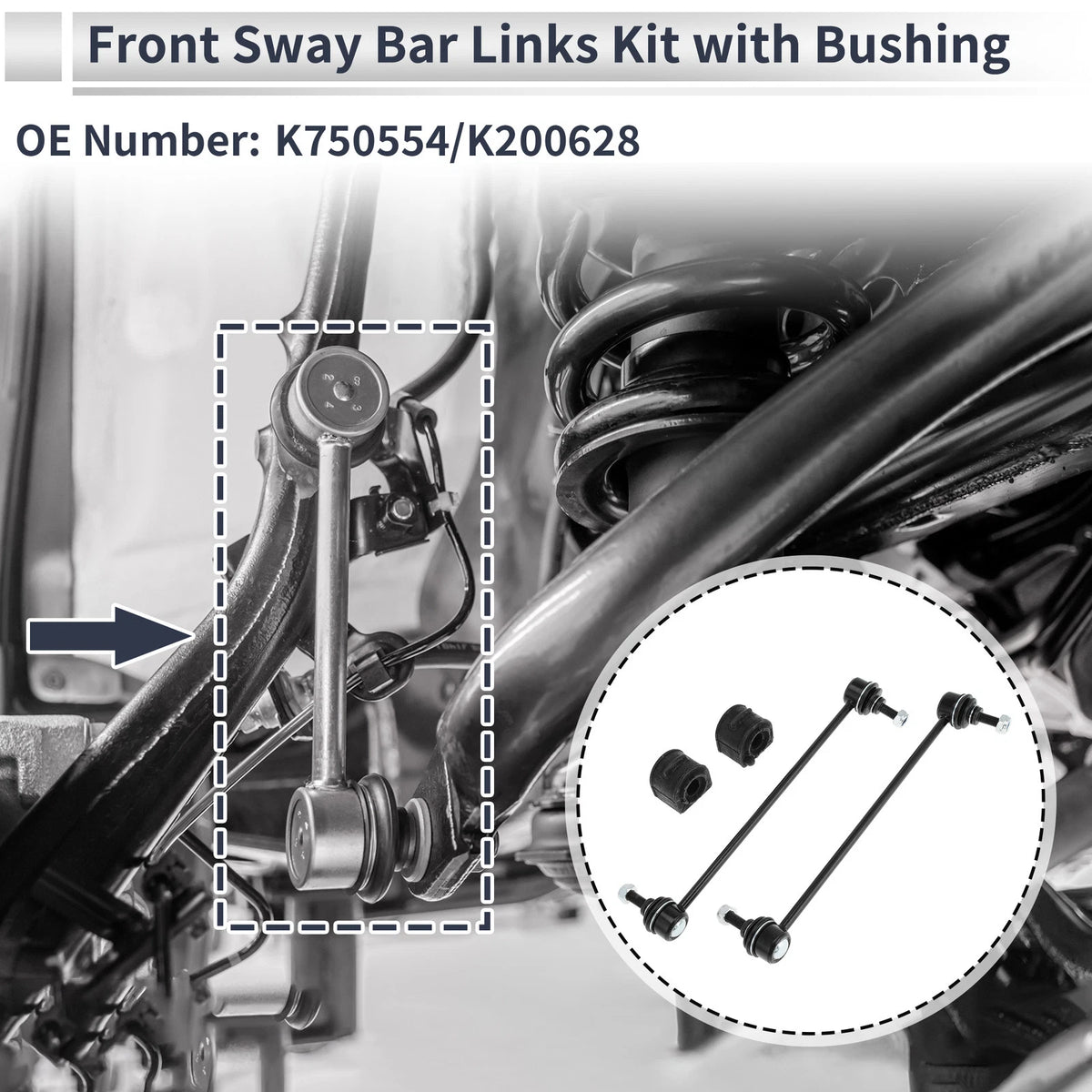 Set of 2 Front Stabilizer Bar Links with Bushings for Ford Focus (No.K750554)