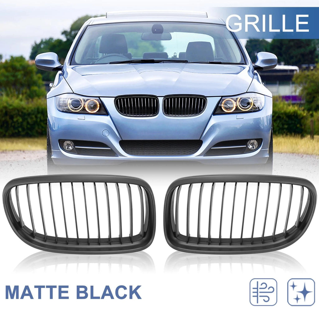 Front Grille Matte Black Hood Kidney Grill for BMW E90 E91 4-Door (2009–2011)