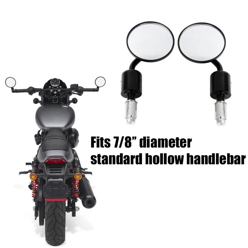 3" Round Rearview Mirrors for Harley (7/8" Handle Bars)