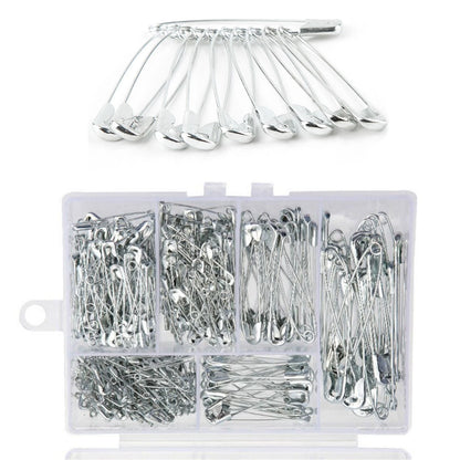 300x Steel Safety Pins Assorted Heavy Duty Nickel Plated