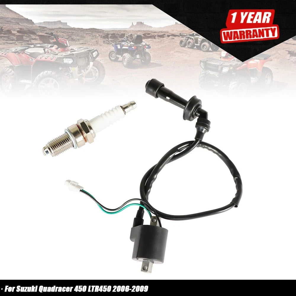 Ignition Coil & Spark Plug Cap for Suzuki Quadracer 450 LTR450 (2006–2009)