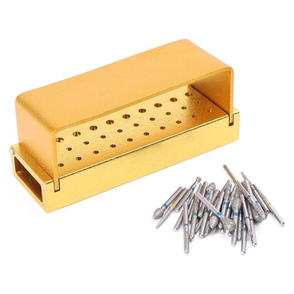 30x Dental Diamond Burs Drill Set with Gold Disinfection Bur Block