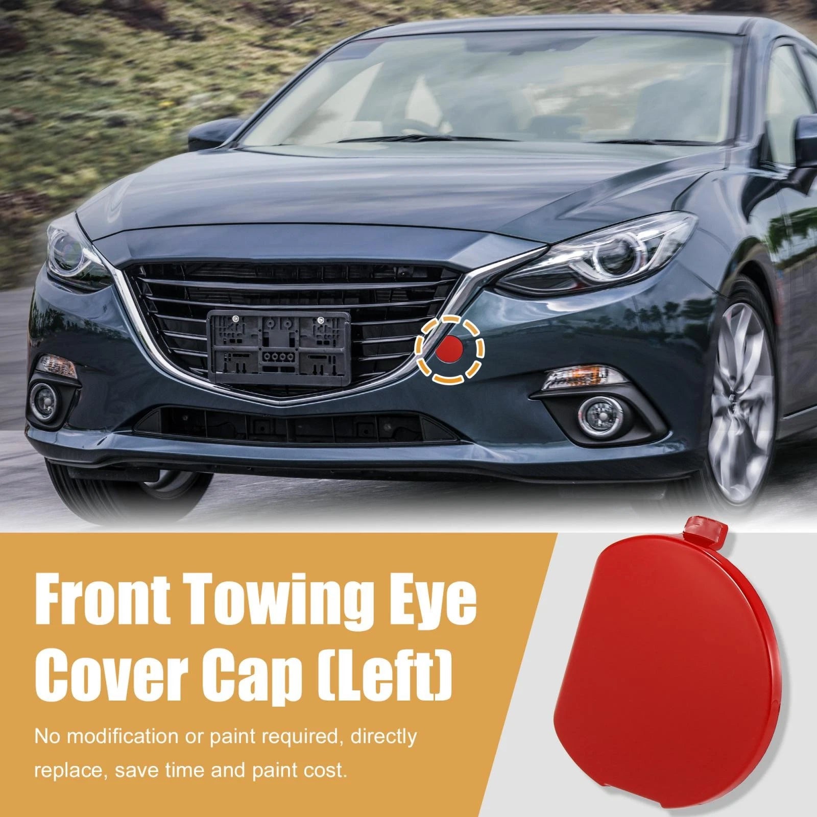 Front Bumper Tow Hook Cover Cap Replacement for Mazda 3 (2014–2016)