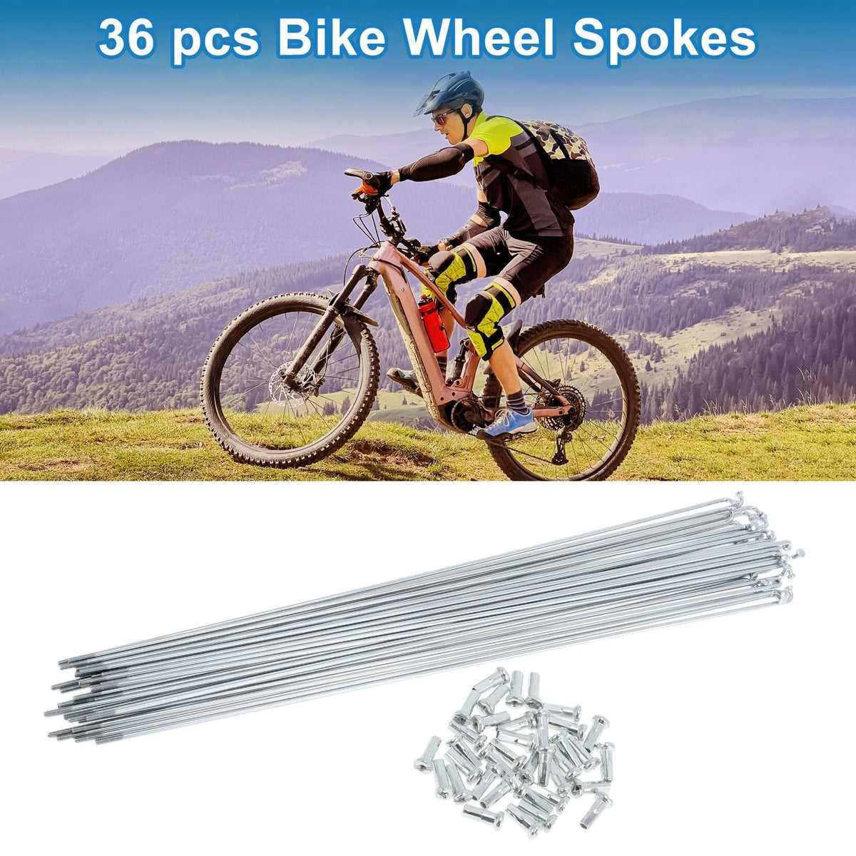 Bicycle Spokes Set 14G 283mm Galvanized Carbon Steel for 1 Bike Wheel