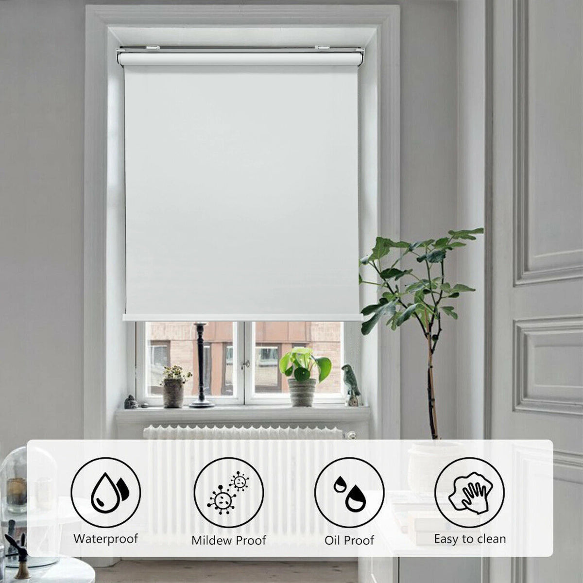 Cordless Roller Shades 44"x72" Waterproof Insulated for Windows