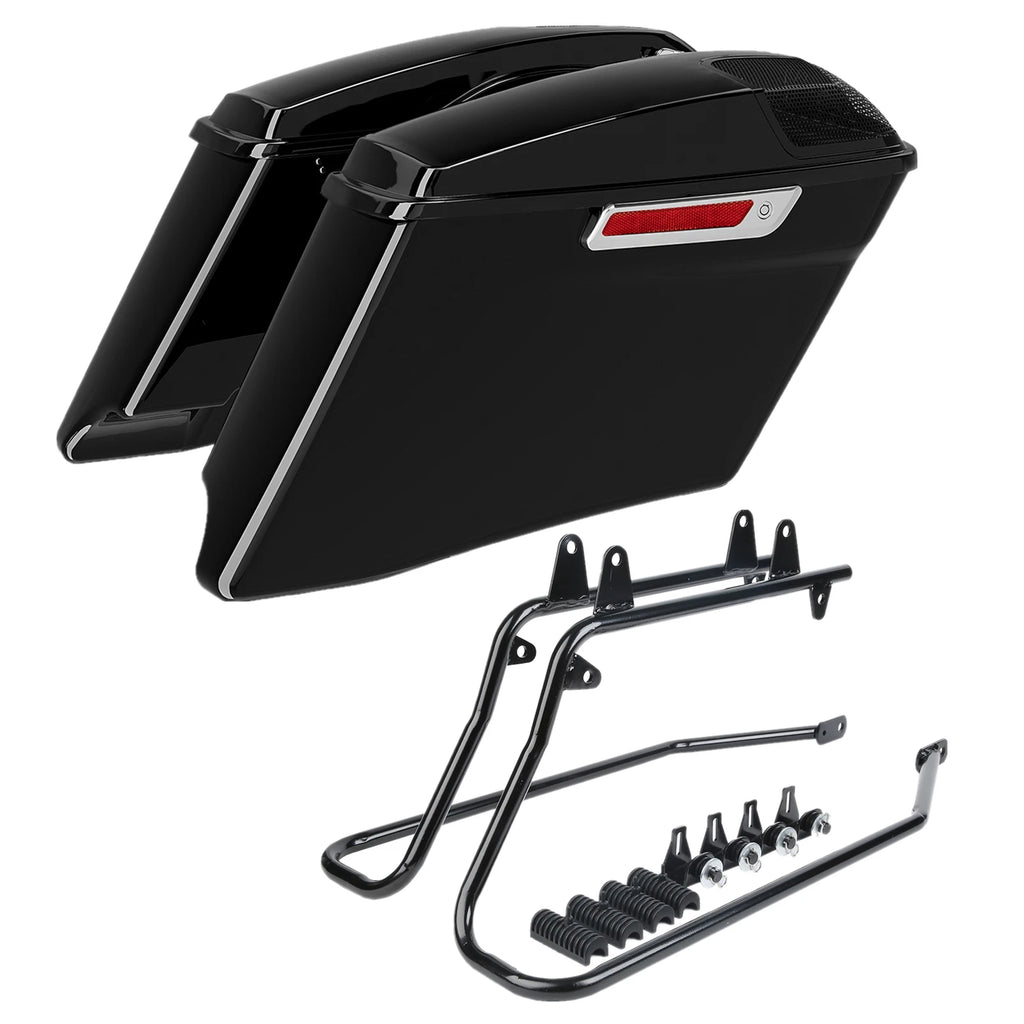 4" Extended Saddlebags & Black Conversion Brackets for Harley Softail (1984–2017)