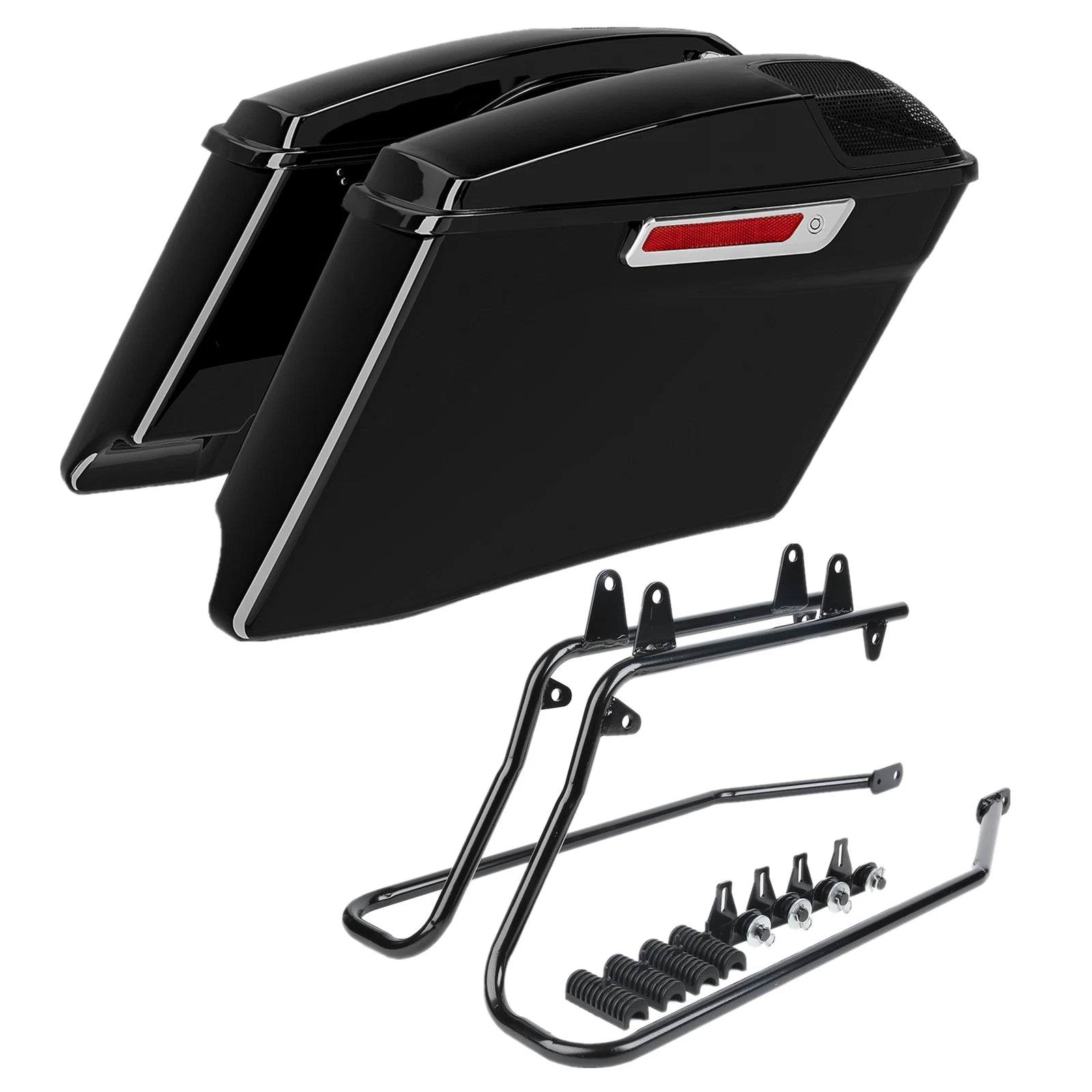 4" Extended Saddlebags & Black Conversion Brackets for Harley Softail (1984–2017)