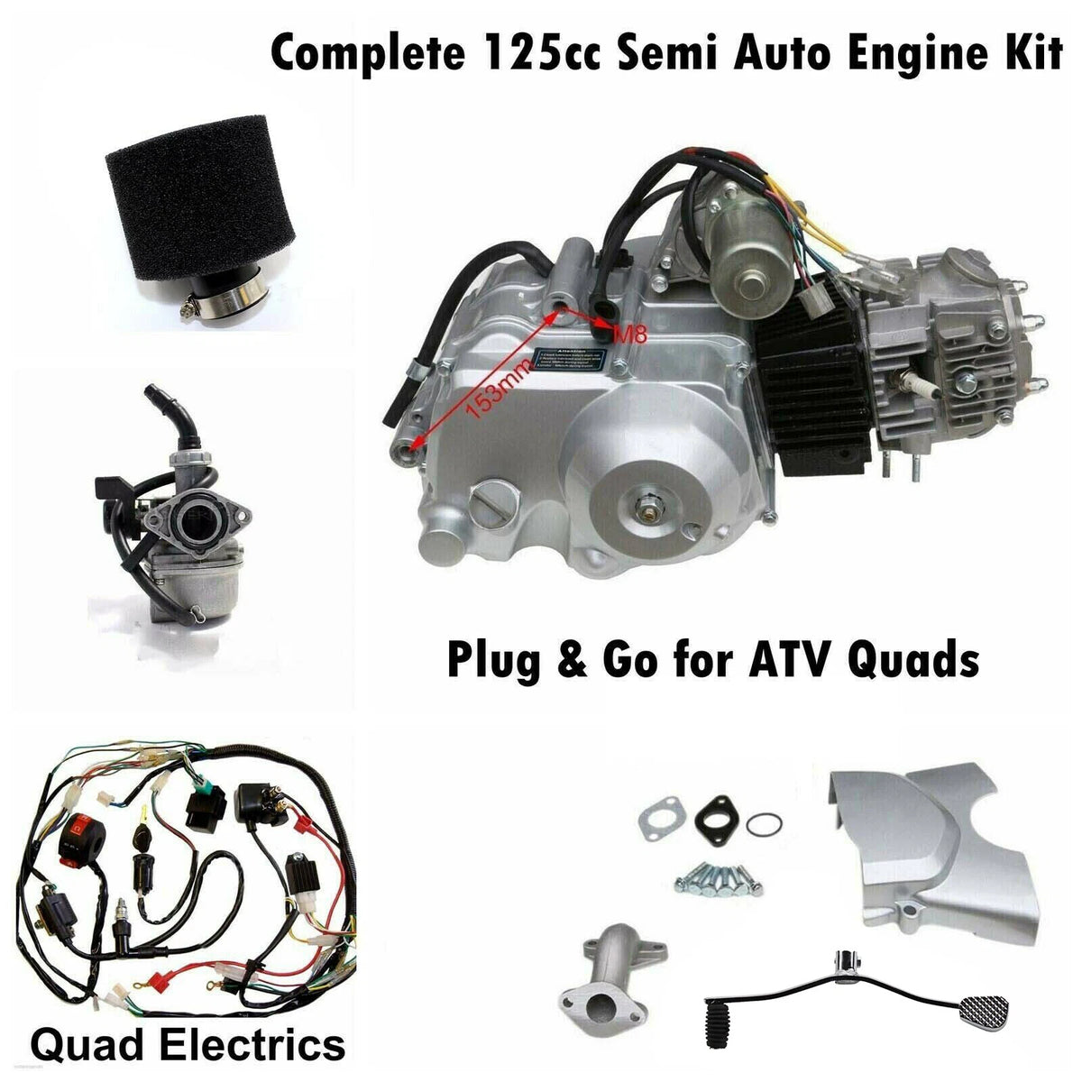 125cc Semi Auto 3 Speed Reverse Engine Motor for PIT QUAD DIRT BIKE