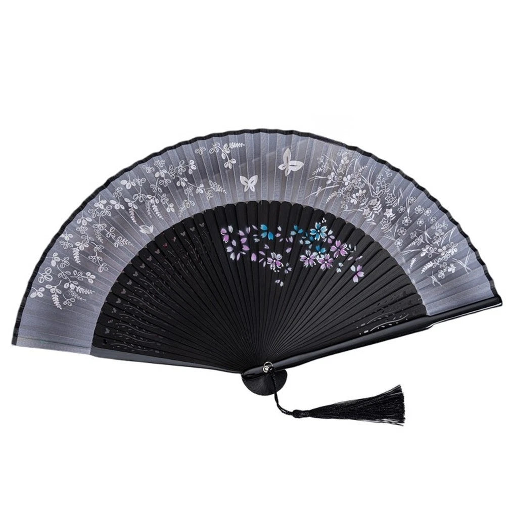 Vintage-Inspired Folding Fan 21cm Painted Edge Faux Silk Openwork Detail