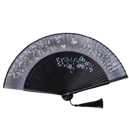 Vintage-Inspired Folding Fan 21cm Painted Edge Faux Silk Openwork Detail