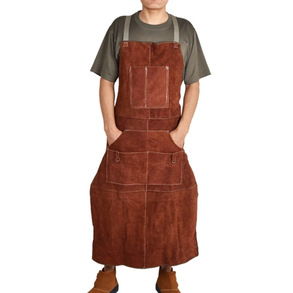 Heavy Duty Leather Welding Apron with 6 Pockets for Heat Protection