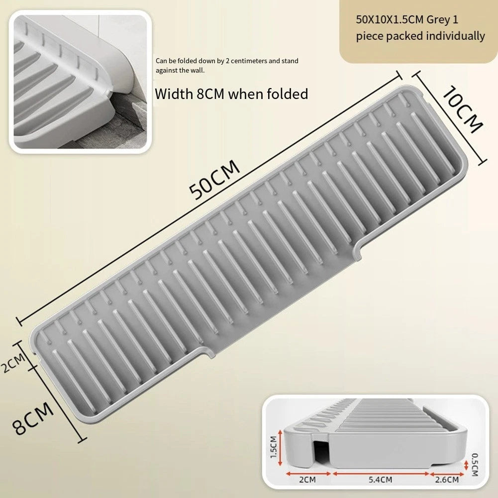 Silicone Drainage Mat for Sink Narrow Edge Anti Splash Gray White
