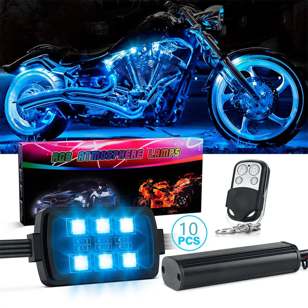 10X Multi-Color RGB Motorcycle Underglow LED Accent Light Kit