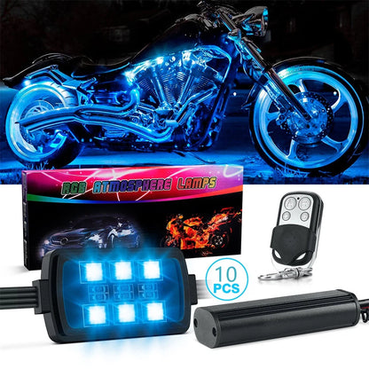 10X Multi-Color RGB Motorcycle Underglow LED Accent Light Kit