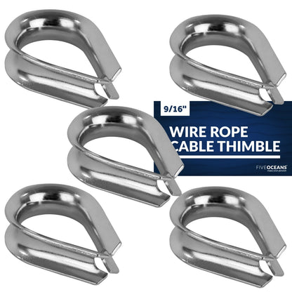 5-Pack Stainless Steel Thimble for 9/16" Wire Rope Cable - FO1446-M5