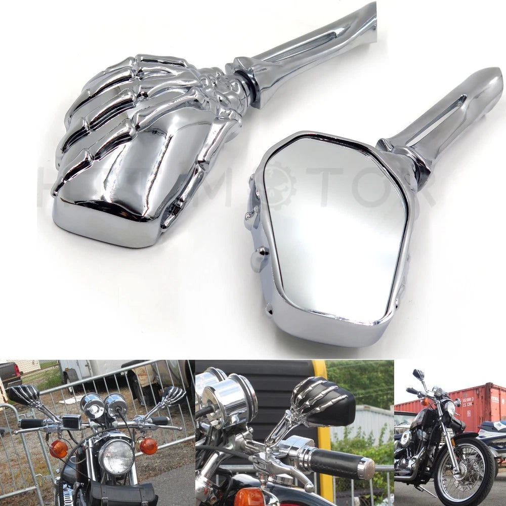 Chrome Skull Skeleton Hand Side Rearview Mirrors for Harley Davidson