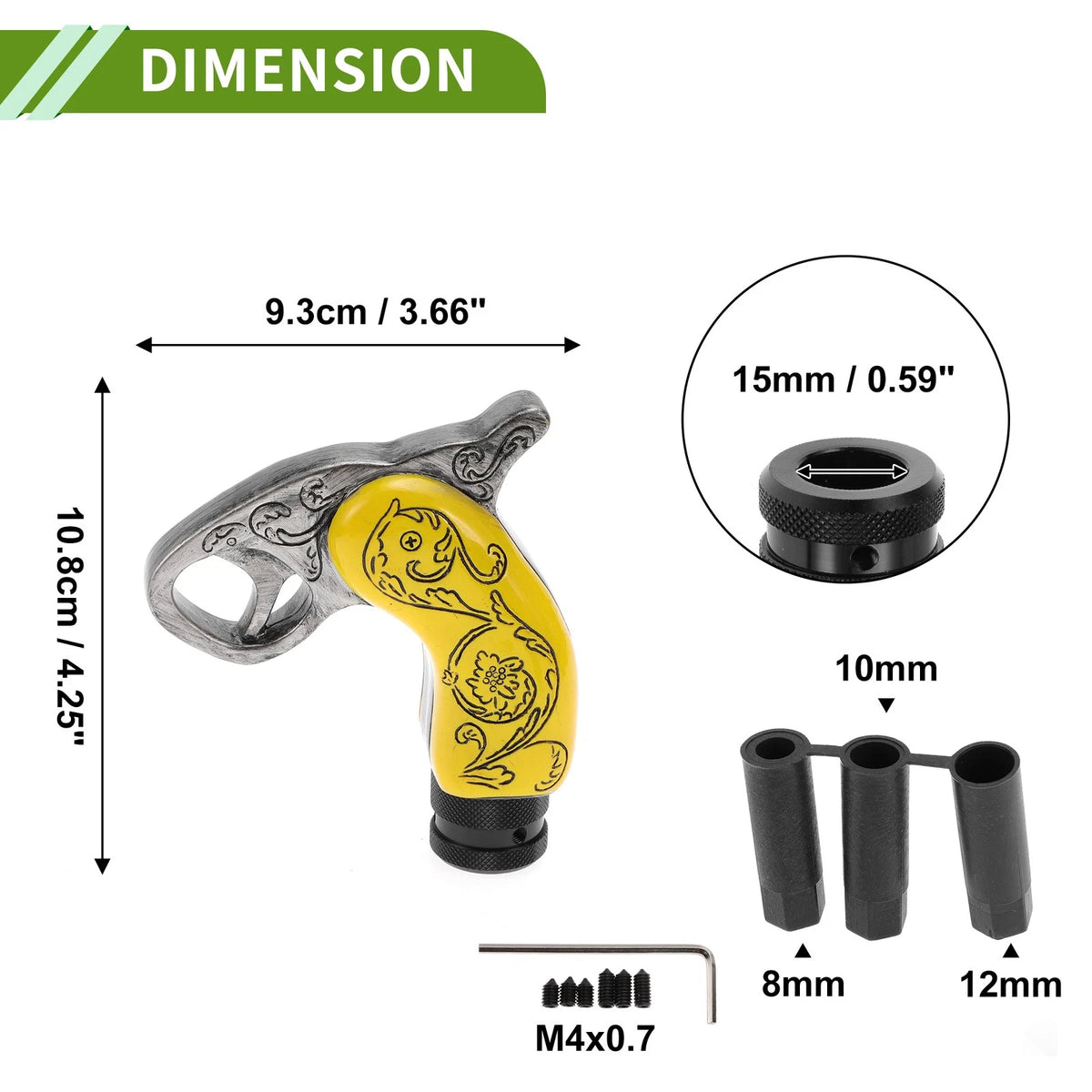 Shift Knob for Universal Vehicles (10.8cm, Resin Yellow, Set of 1)