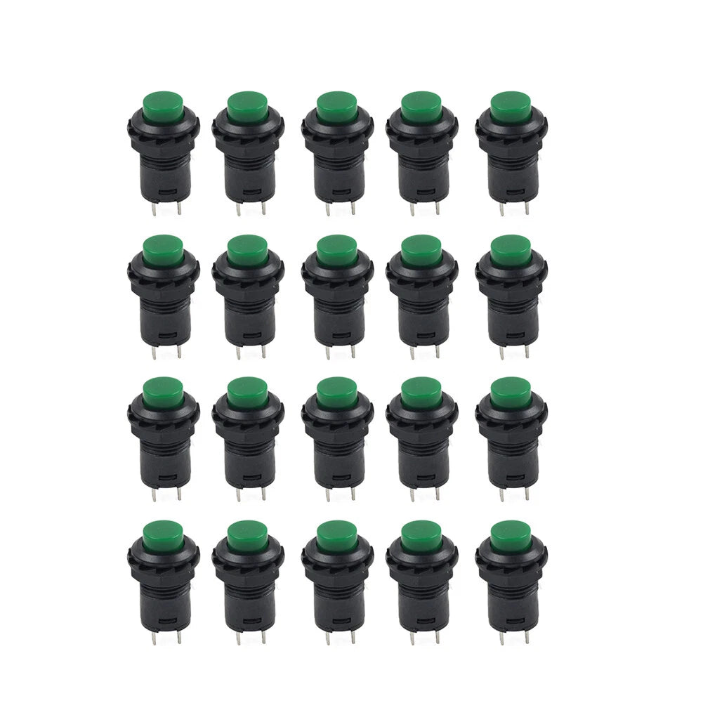 20pcs 12mm Thread Green Cap Push Button Switch ON-OFF for