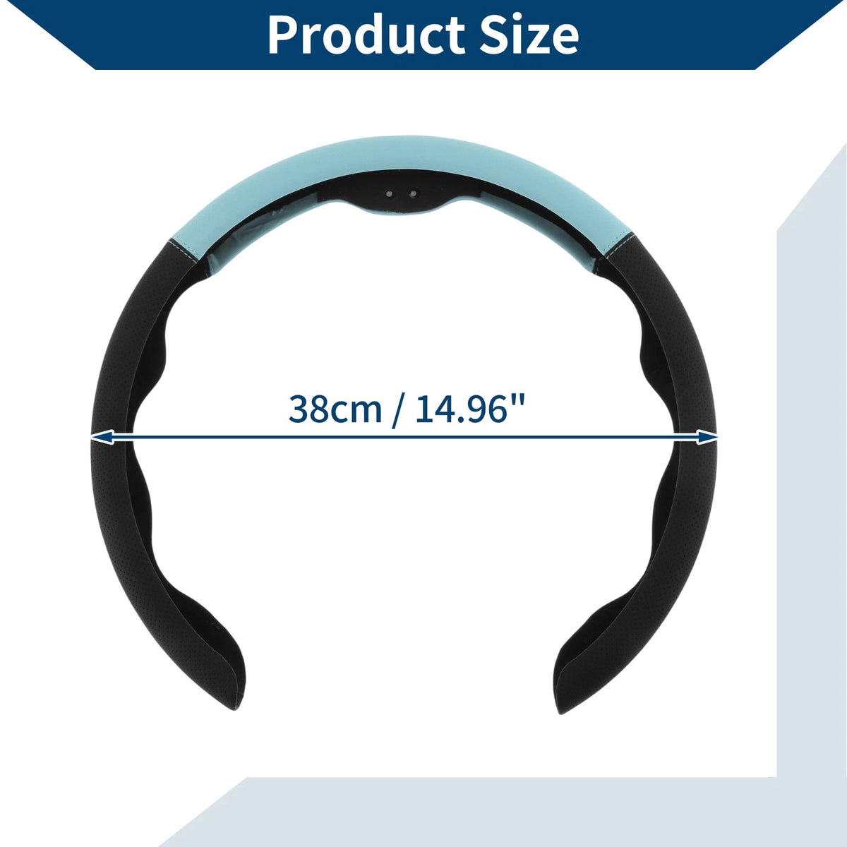 Steering Wheel Cover for Universal Fit (14.96", Black/Light Sky Blue)