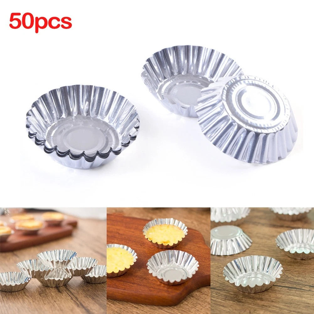 50Pcs Aluminum Egg Tart Cupcake Mold Baking Tool